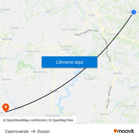 Castroverde to Dozón map