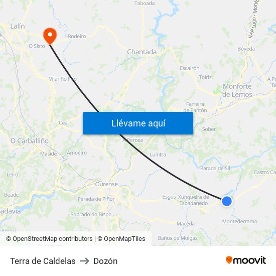 Terra de Caldelas to Dozón map