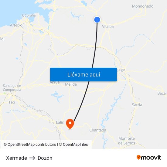 Xermade to Dozón map