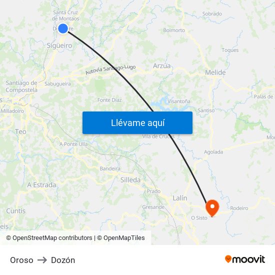 Oroso to Dozón map