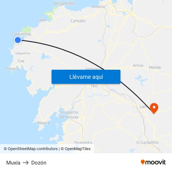 Muxía to Dozón map