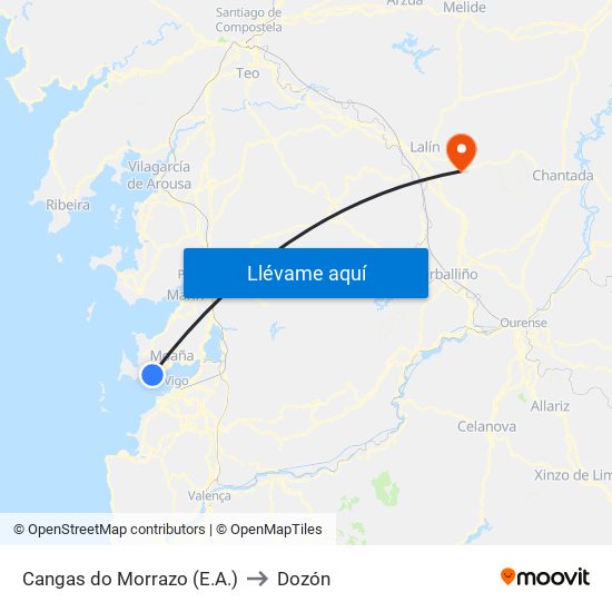 Cangas do Morrazo (E.A.) to Dozón map