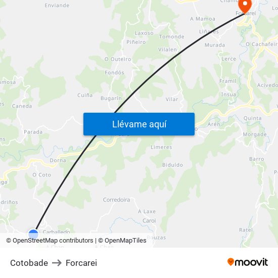 Cotobade to Forcarei map