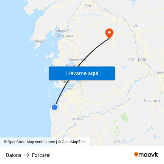 Baiona to Forcarei map