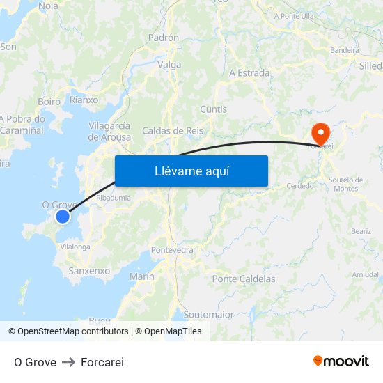 O Grove to Forcarei map