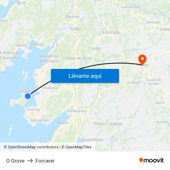 O Grove to Forcarei map