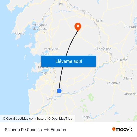 Salceda De Caselas to Forcarei map