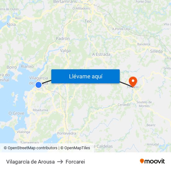Vilagarcía de Arousa to Forcarei map