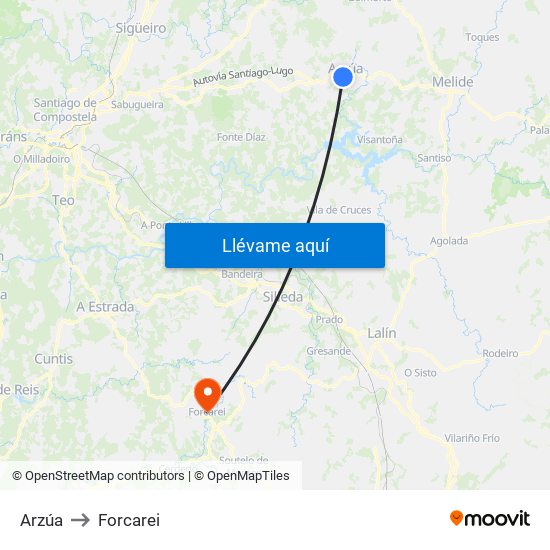 Arzúa to Forcarei map