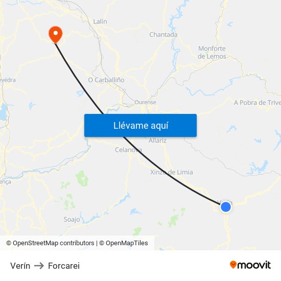 Verín to Forcarei map
