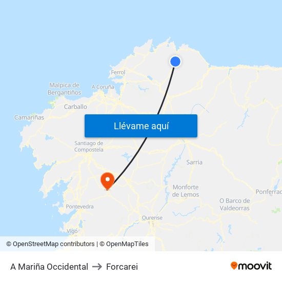 A Mariña Occidental to Forcarei map