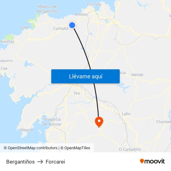 Bergantiños to Forcarei map