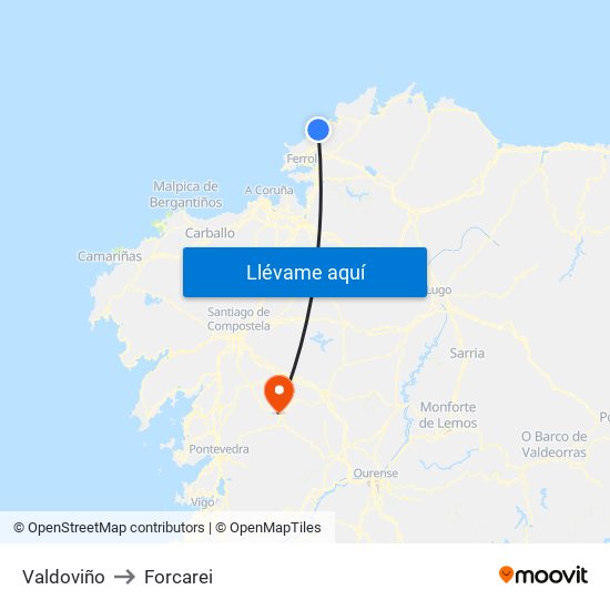 Valdoviño to Forcarei map