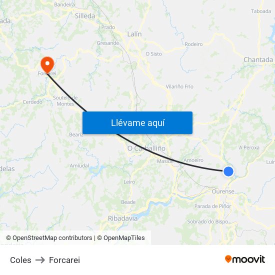 Coles to Forcarei map