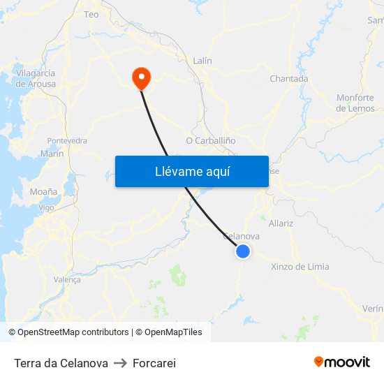 Terra da Celanova to Forcarei map