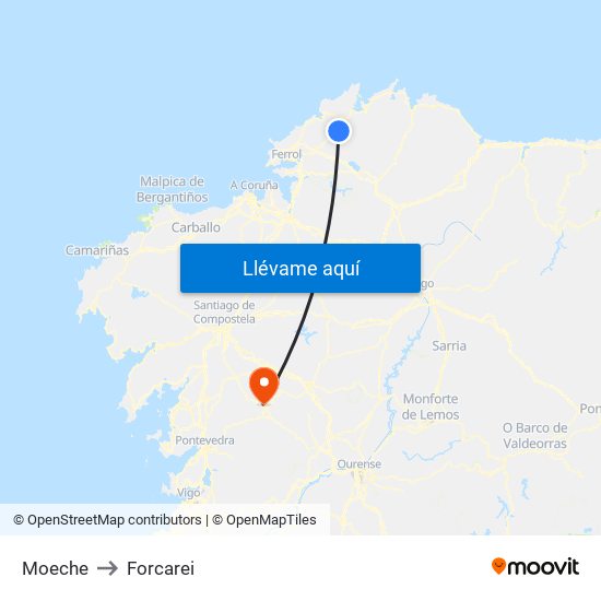 Moeche to Forcarei map