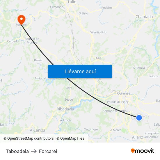 Taboadela to Forcarei map