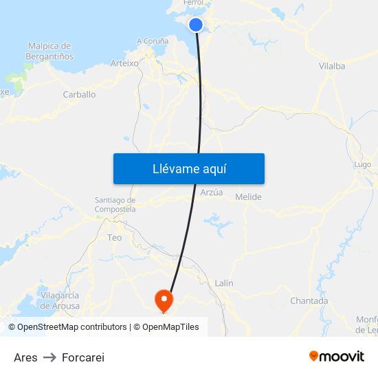 Ares to Forcarei map