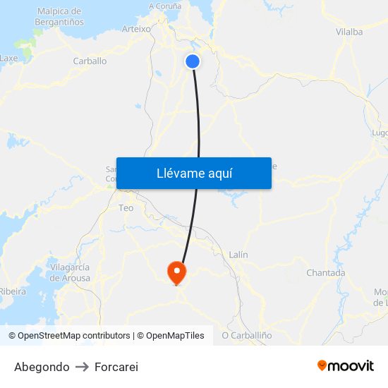 Abegondo to Forcarei map