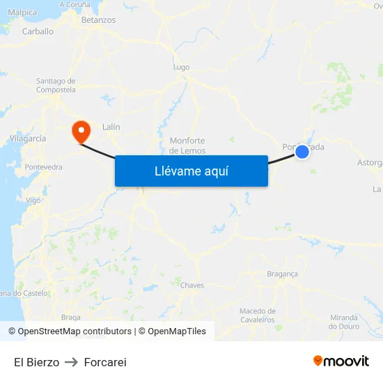 El Bierzo to Forcarei map