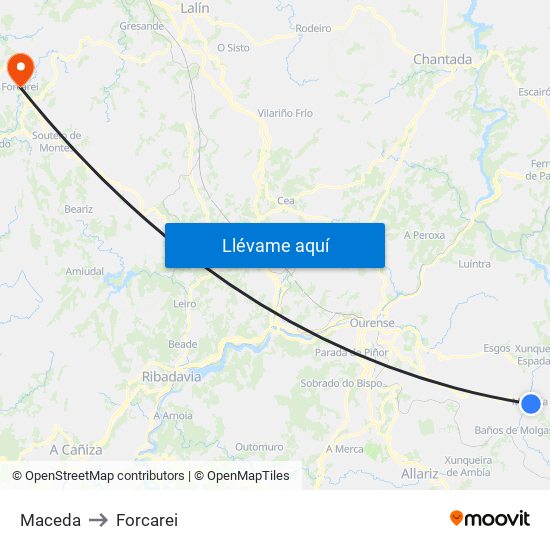 Maceda to Forcarei map