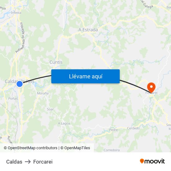 Caldas to Forcarei map