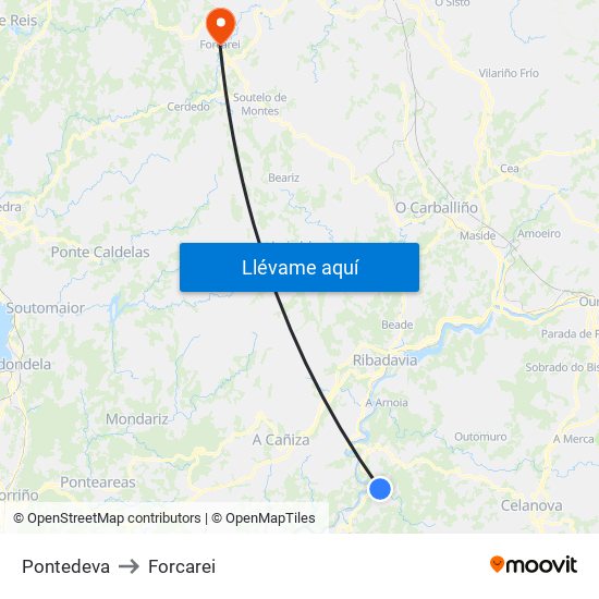Pontedeva to Forcarei map