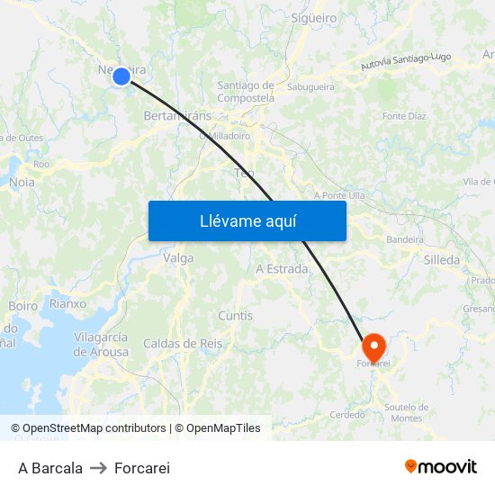 A Barcala to Forcarei map