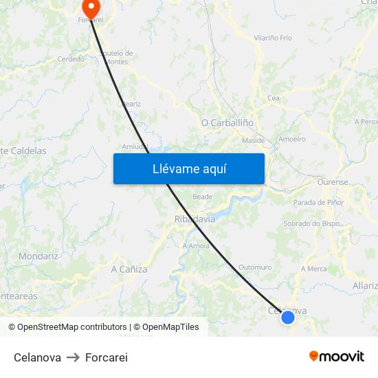 Celanova to Forcarei map