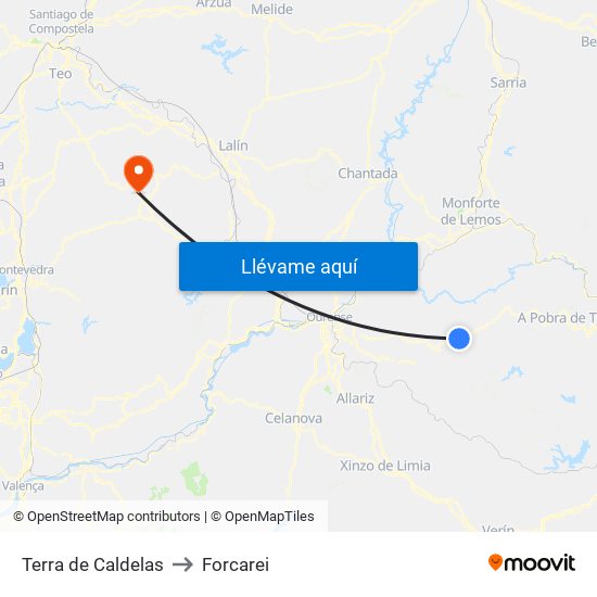 Terra de Caldelas to Forcarei map