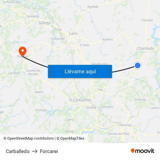 Carballedo to Forcarei map