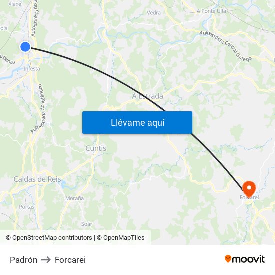 Padrón to Forcarei map