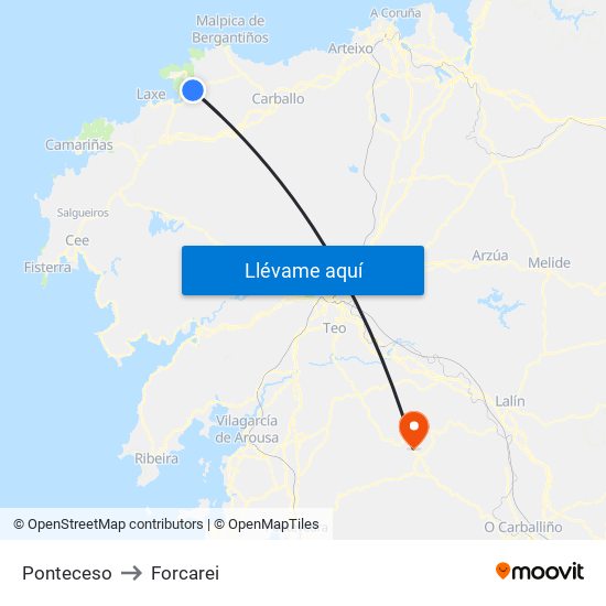 Ponteceso to Forcarei map