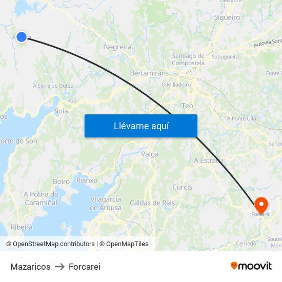 Mazaricos to Forcarei map