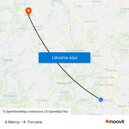 A Merca to Forcarei map