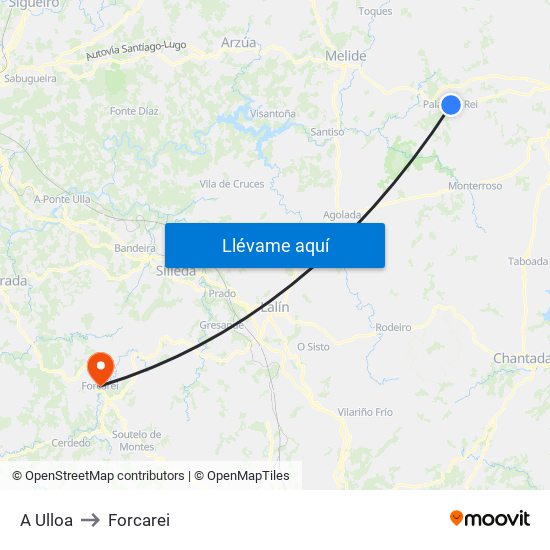 A Ulloa to Forcarei map