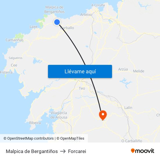 Malpica de Bergantiños to Forcarei map