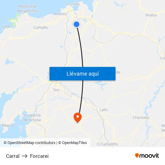 Carral to Forcarei map