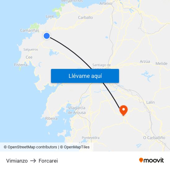 Vimianzo to Forcarei map