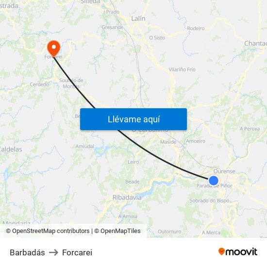 Barbadás to Forcarei map