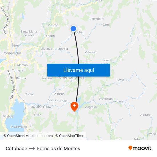 Cotobade to Fornelos de Montes map