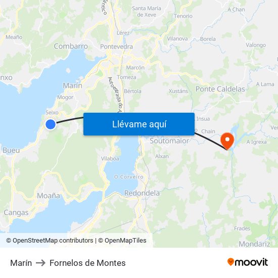 Marín to Fornelos de Montes map