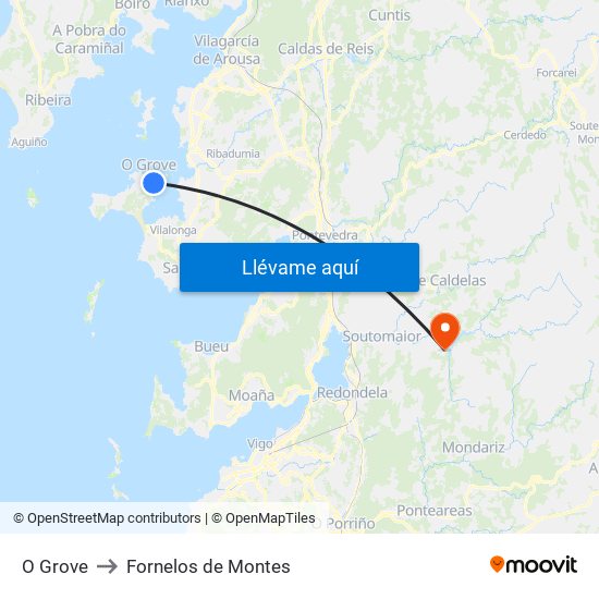 O Grove to Fornelos de Montes map