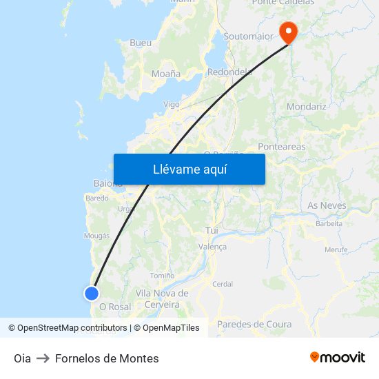 Oia to Fornelos de Montes map