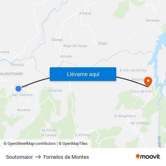 Soutomaior to Fornelos de Montes map