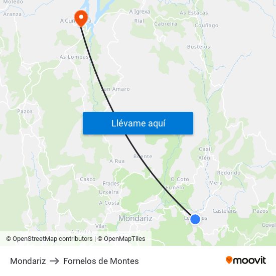 Mondariz to Fornelos de Montes map