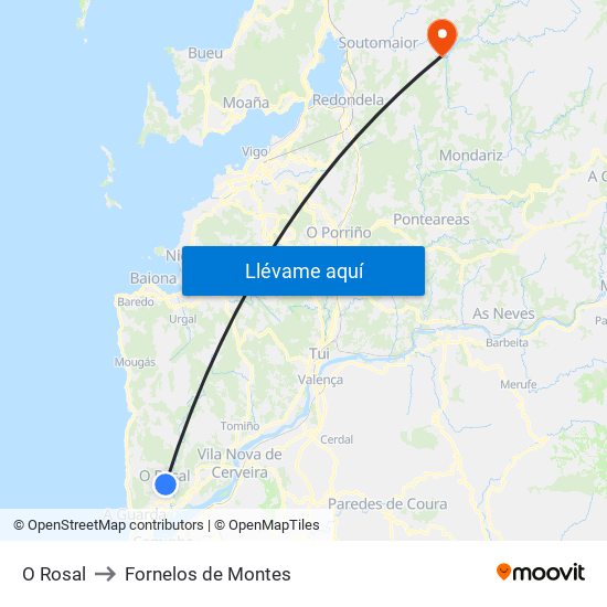 O Rosal to Fornelos de Montes map