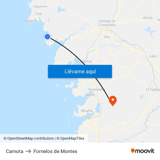 Carnota to Fornelos de Montes map