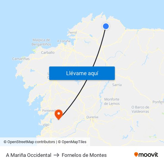 A Mariña Occidental to Fornelos de Montes map