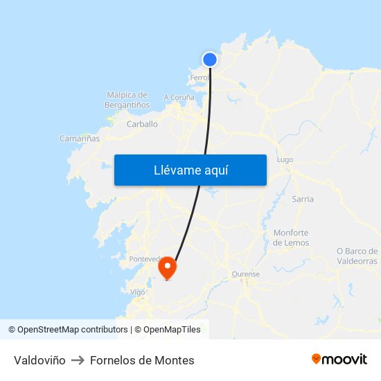 Valdoviño to Fornelos de Montes map